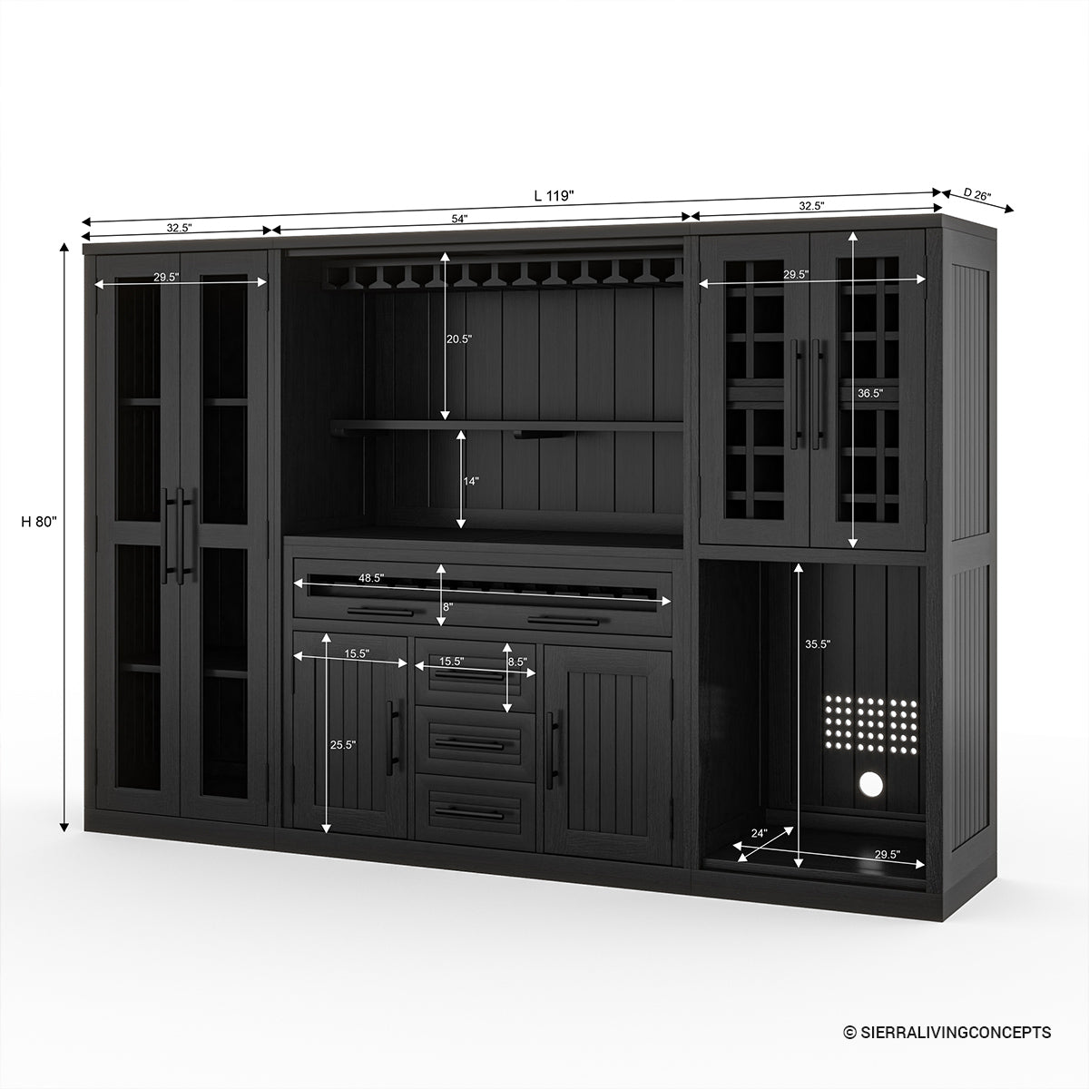 Sierra Living Concepts Lisbon Black Wine Bar Cabinet With Fridge Space