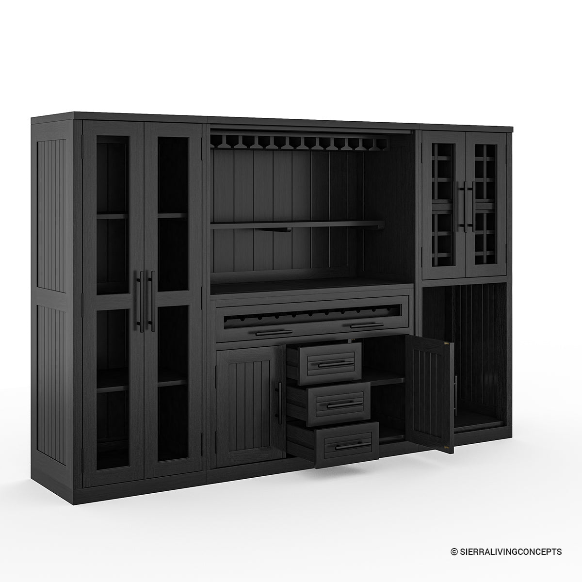 Sierra Living Concepts Lisbon Black Wine Bar Cabinet With Fridge Space