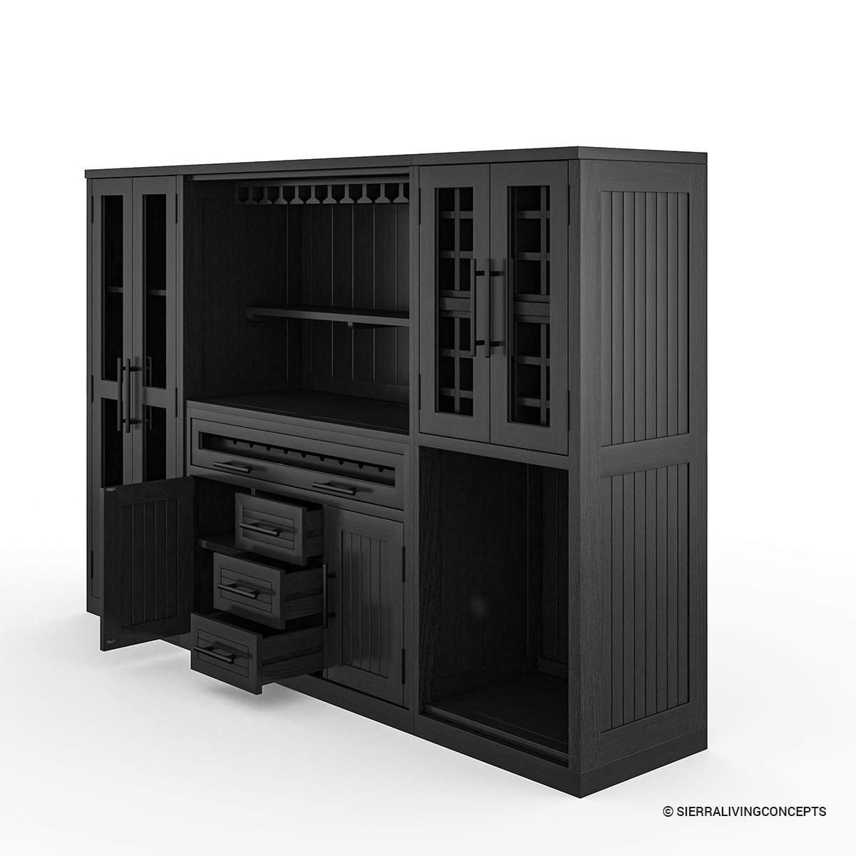 Sierra Living Concepts Lisbon Black Wine Bar Cabinet With Fridge Space
