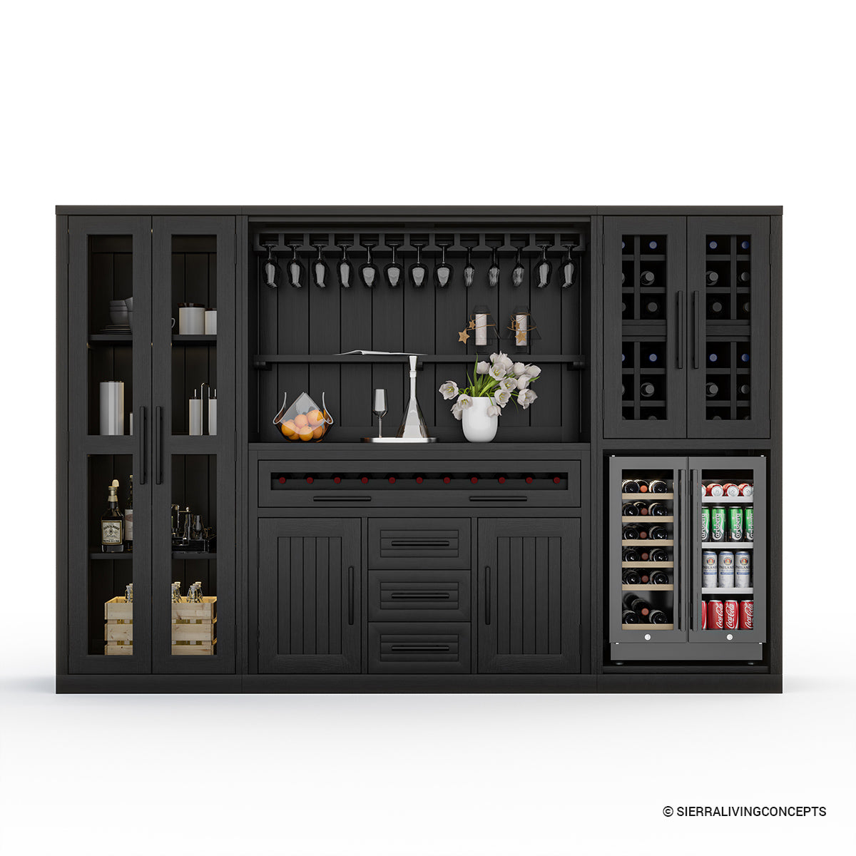 Sierra Living Concepts Lisbon Black Wine Bar Cabinet With Fridge Space