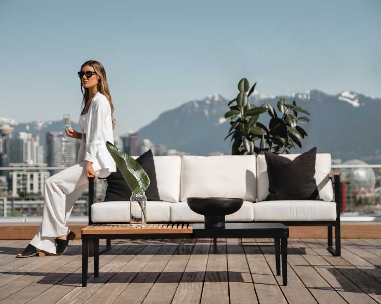 Rove Concepts Louis Outdoor Sofa Black Aluminum Teak